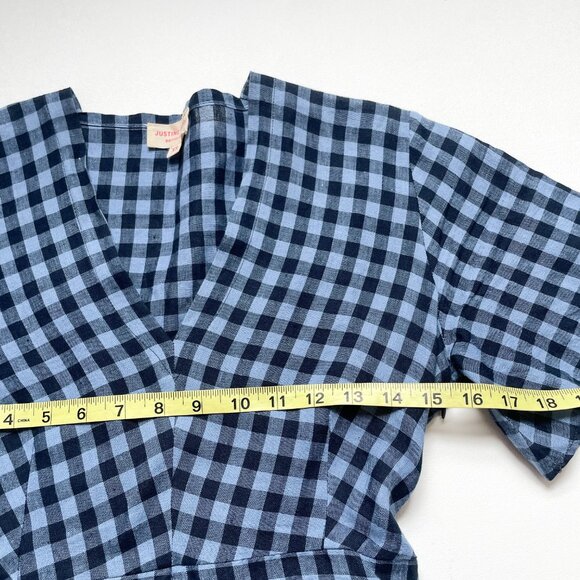 Justine Tabak Rye Dress Blue Linen Gingham Size XS - Picture 9 of 13
